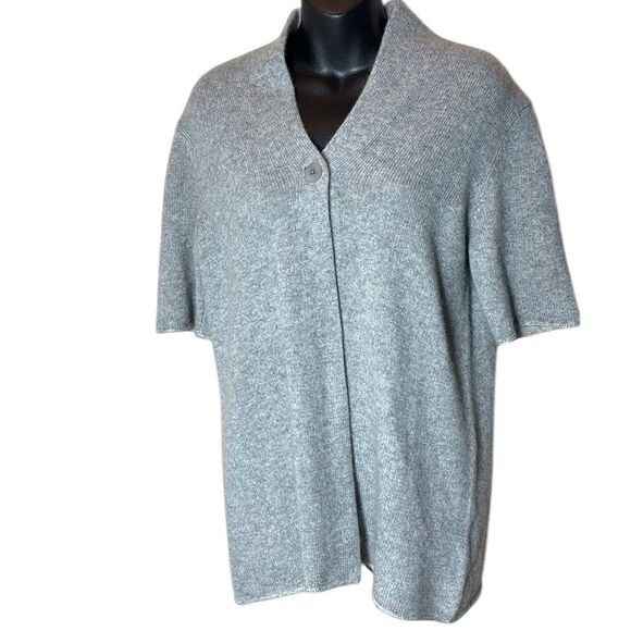 Eileen fisher women’s gray 100% cashmere button front cardigan short sleeve PS - Picture 1 of 5